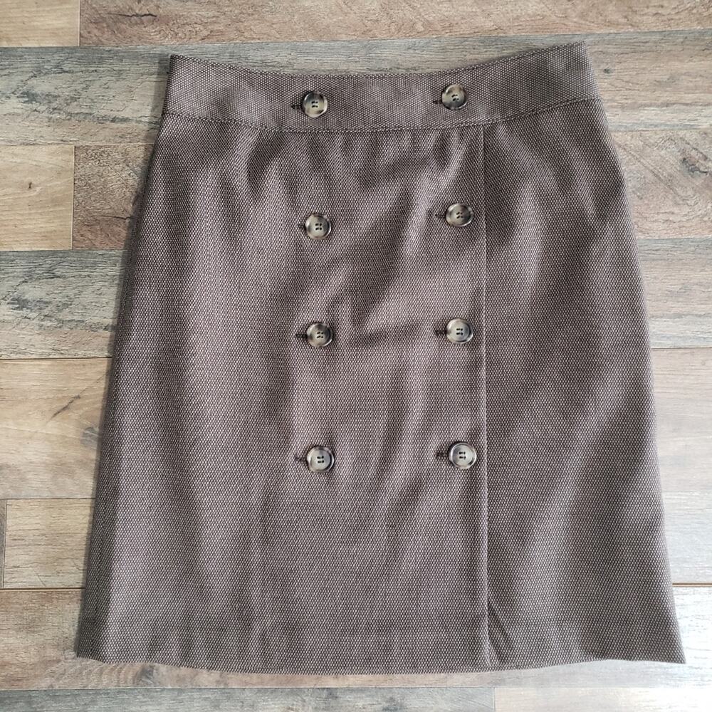 Ann Taylor Brown and Tan Button Front Wrap A-Line Skirt Size 6‎